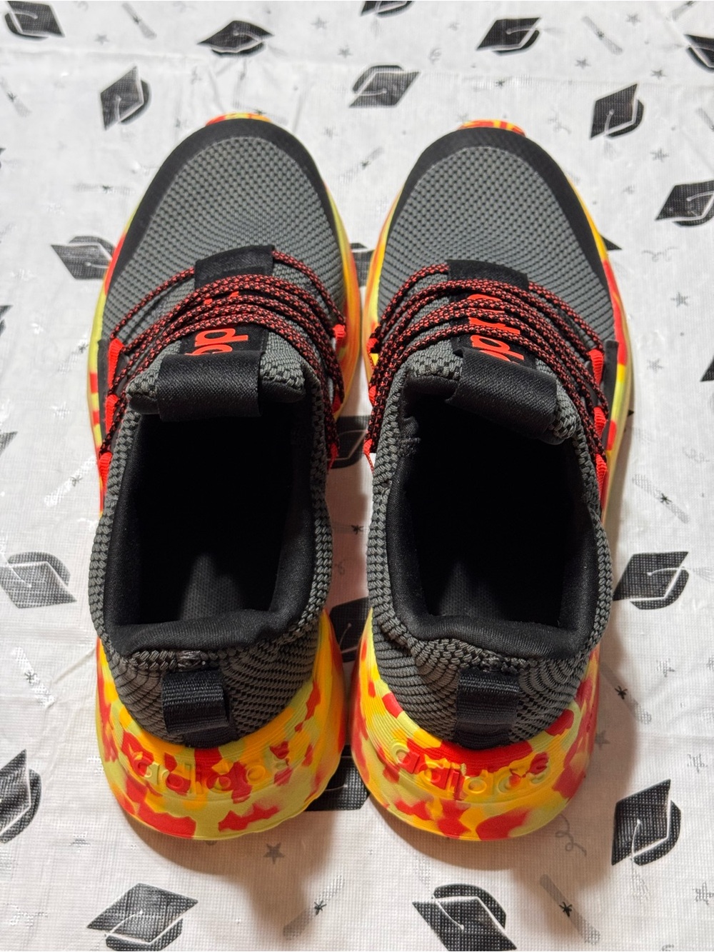 Adidas Black Sneakers with Red and Yellow and Orange Accents - Picture 8 of 9